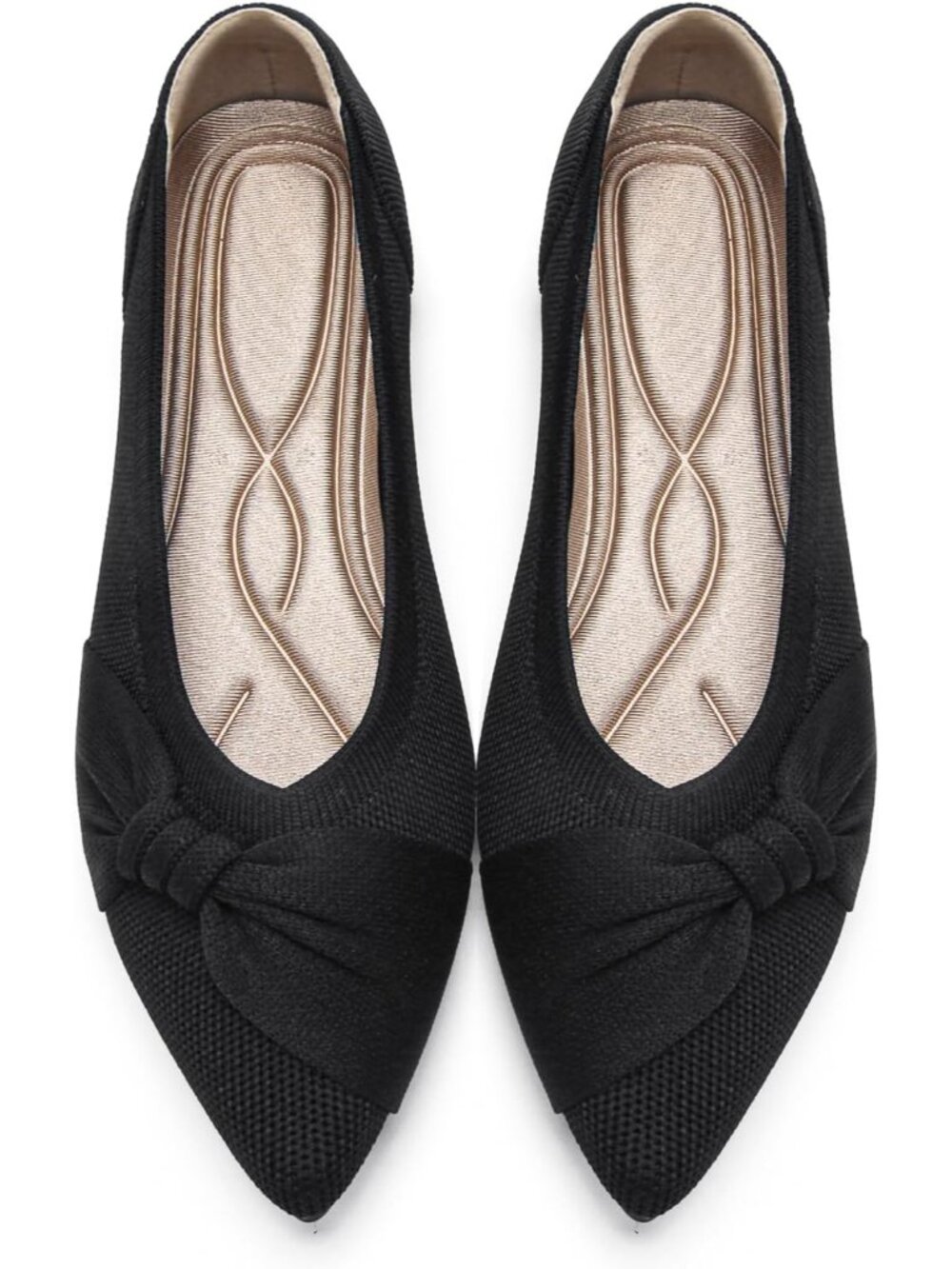 Women's Black Pointed Toe Comfortable Knit Lightweight Casual Ballet Flat Shoes